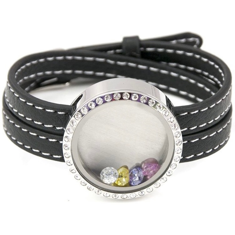 New Leather Rhinestone Floating Locket Bracelet ❤️ - Picture 2 of 5